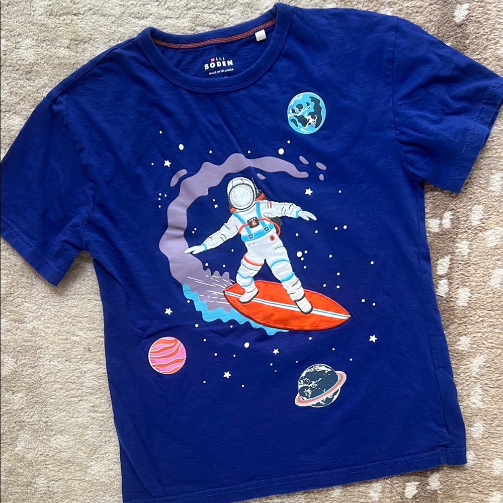 Mini Boden Blue Space Adventure Tee - size 9-10
